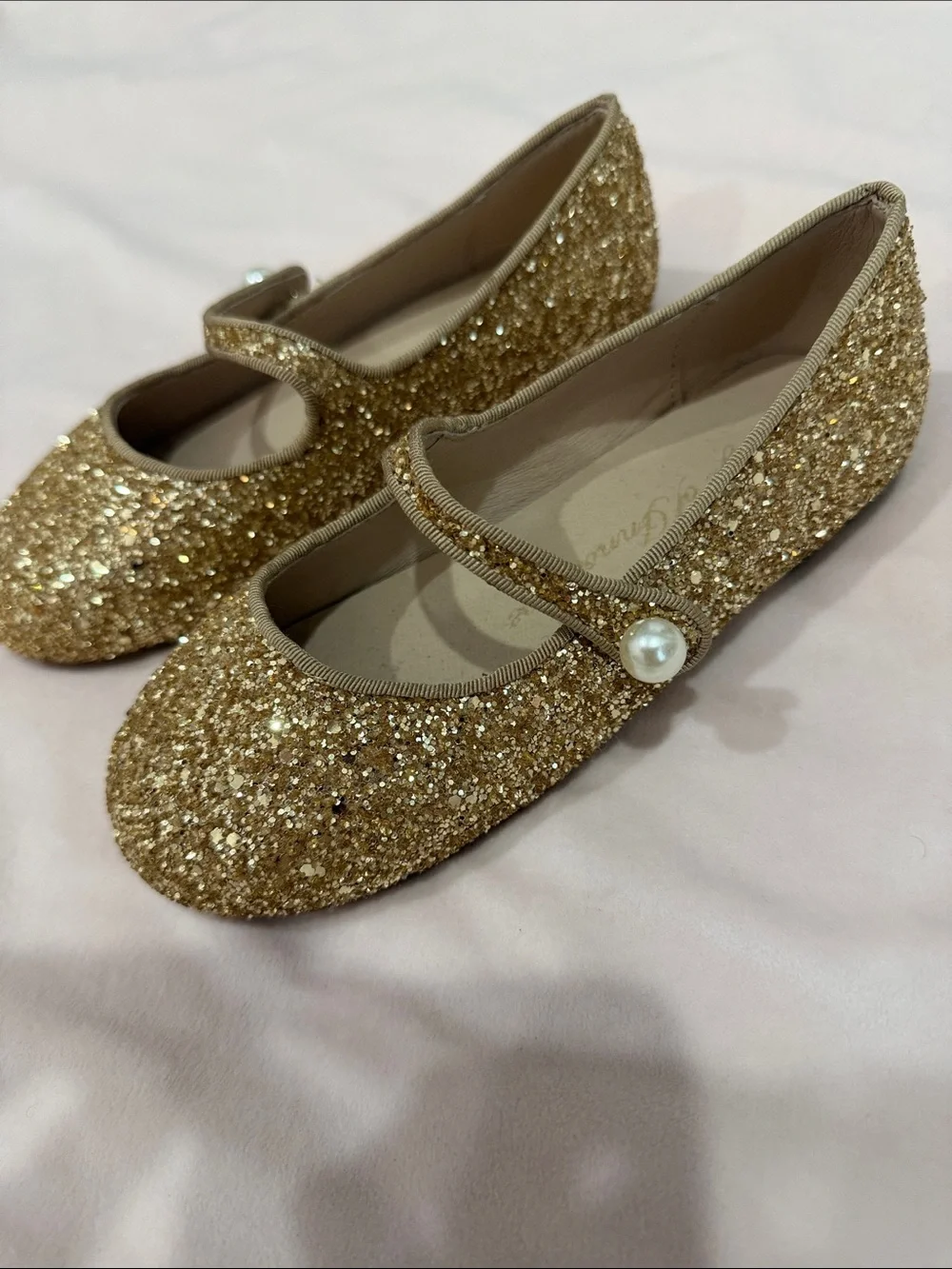 Age of Innocence Girls Gold Glitter Mary Jane shoes with Pearl Button